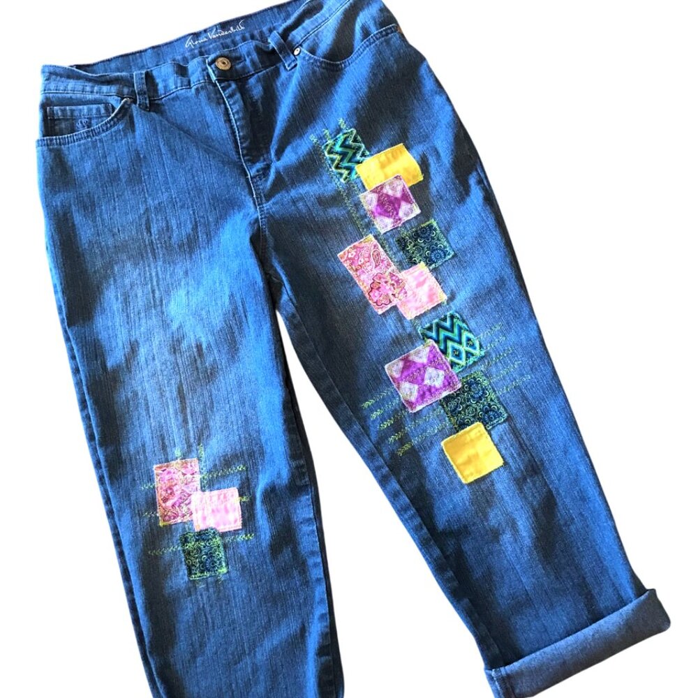 Patchwork Capri Cropped Jeans: Upcycled Vintage R… - image 8